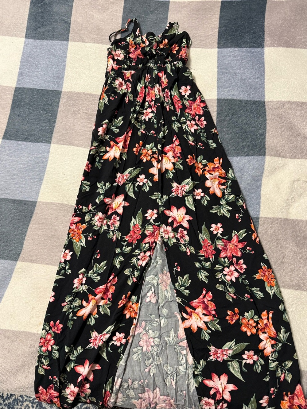 Black Floral Maxi Dress with Pink & Orange Blooms